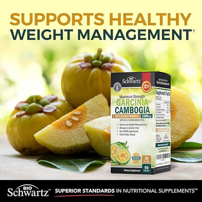 Garcinia Cambogia Weight Loss Pills - 1500mg HCA Pure Extract - Fast Acting Appetite Suppressant - Fat Burner for Women and Men to Help Lose Weight - Carb Blocker Metabolism Diet Pill - 90 Capsules