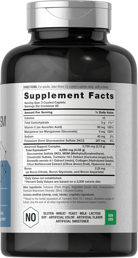 Horbäach Glucosamine Chondroitin MSM | 180 Caplets | with Turmeric | Triple Strength Formula | Non-GMO & Gluten Free Supplement