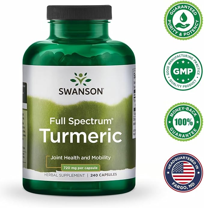 Swanson Full Spectrum Turmeric Curcumin Joint, Liver, and Digestive Support Supplement for Active Adults - Non-GMO, Gluten-Free (240 Vegan Capsules, 4 Pack)