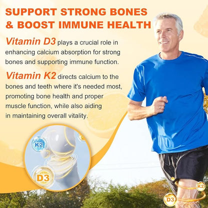 Vitamin D3 K2 Gummies for Women & Men, 6-in-1 Vitamin D Supplements with Magnesium, Zinc and Calcium for Bone, Immune & Energy Support, Sugar Free, Orange Flavor, 60 Count