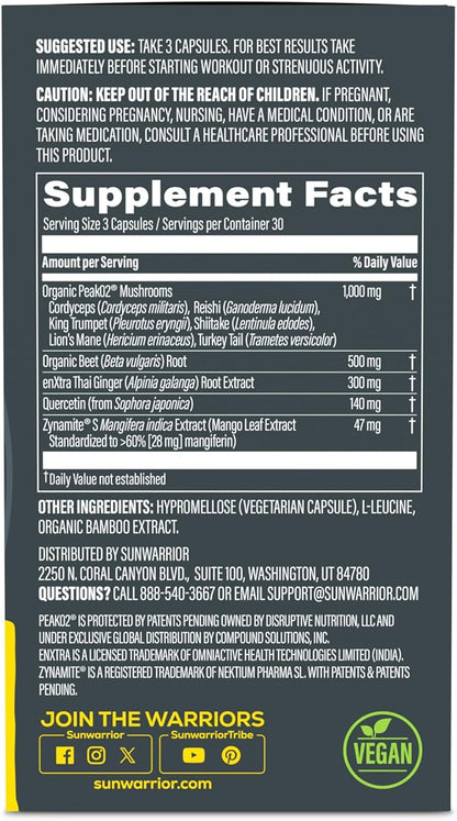 Energy & Stamina Capsules, Caffeine-Free Strength Support, Mushrooms, Thai Ginger for Endurance, Power & Faster Recovery 60 Vegan Capsules