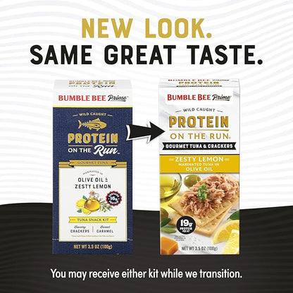 Bumble Bee Prime Protein on the Run Tuna Snack Kit - Gourmet Tuna Marinated in Olive Oil & Zesty Lemon with Crackers and Serving Utensil - 19g of Protein Per Serving, Easy Open Can