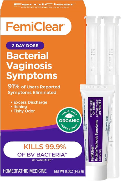 FemiClear for Bacterial Vaginosis Symtoms - Fast Relief for Discomfort, Itching & Discharge, pH Balance & Vaginal Health Support, Freshness & Odor Control, All-Natural Organic Ingredients, 2-Day Dose