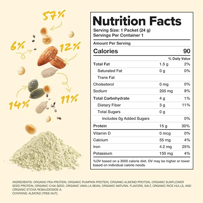 Complement Vegan Vanilla Protein Powder - Organic Protein Low Carb, Low Calorie, Sugar Free, Soy Free, Non-GMO, Gluten Free, Non Dairy - 15g Yellow Pea, Pumpkin Seed Protein Powder (1 Serving)