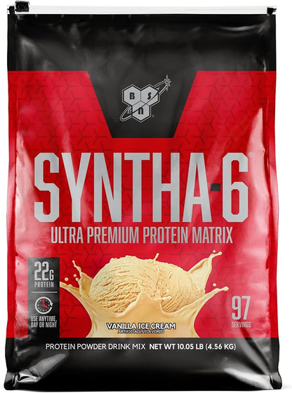 BSN SYNTHA-6 Whey Protein Powder, Micellar Casein, Milk Protein Isolate Powder, Vanilla Ice Cream, 97 Servings (Package May Vary)