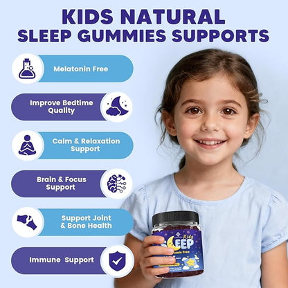 Kids Sleep Gummies Melatonin Free - with Magnesium Glycinate, Lemon Balm, L-Theanine & GABA - Calming Relaxation, Support Natural Sleep, Quiet Mind - Berry Flavor, Non-Habit Forming, 120 Count