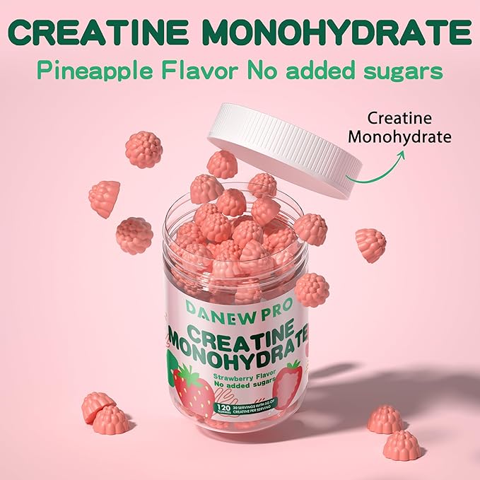 NSF Certified Creatine Gummy 5g - Creatine Monohydrate Gummies for Men & Women, Creatine Monohydrate for Muscle Strength, Muscle Builder, Energy Boost, Pre-Workout Supplement(120 Count)-Strawberry