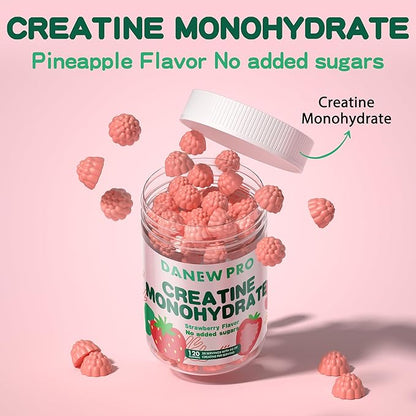 NSF Certified Creatine Gummy 5g - Creatine Monohydrate Gummies for Men & Women, Creatine Monohydrate for Muscle Strength, Muscle Builder, Energy Boost, Pre-Workout Supplement(120 Count)-Strawberry