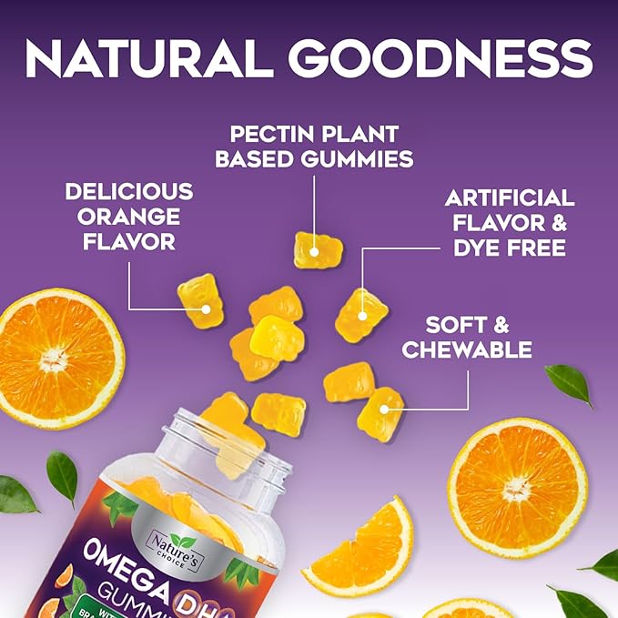 Omega 3 Fish Oil Gummies - Triple Strength Omega3 Gummy - DHA & EPA Fatty Acids for Heart Health, Joint & Brain Support, Nature's High Absorption Omega Fish Oil Supplement, Orange Flavor- 120 Gummies