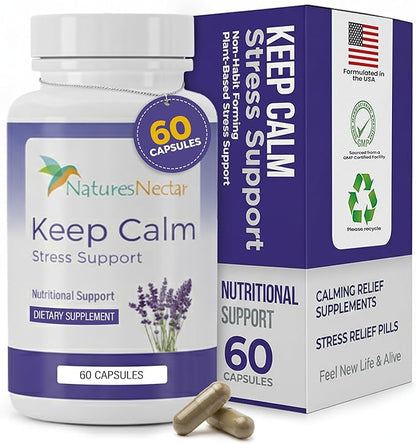 Nature's Nectar Anxiety and Stress Relief Supplements – Keep Calm Capsules with Ashwagandha, GABA, Magnesium & 5-HTP – Nervousness & Irritability Mood Supports Relaxation Lemon Balm 60 Filled Capsules