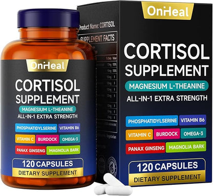 Cortisol Supplement with Aspalathus Linariifolius, Magnesium, L-Theanine - for Men and Women - Stress Relief, Sleep Support, Detoxification, Reduction & Control - 120 Capsules