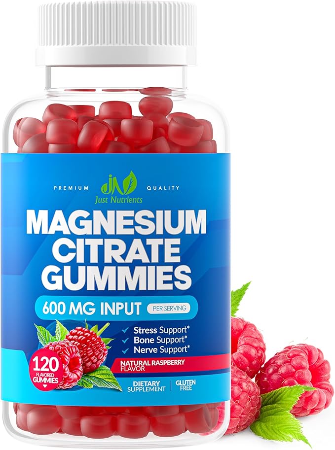 Magnesium Citrate 600mg Gummies (120 Count) - Maximum Strength, Supports Calm, Bone, Heart & Nerve Health - Gluten-Free, Non-GMO, Vegetarian, Great Tasting Raspberry Flavor - 60 Servings