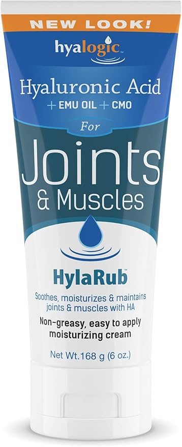 HylaRub HA Joint & Muscle Cream – Hyaluronic Acid Muscle Rub w/ Emu Oil & CMO – Non Greasy, Soothes, Moisturizes & Maintains Shoulders, Knees, Back, Hips & More 6 oz. by Hyalogic