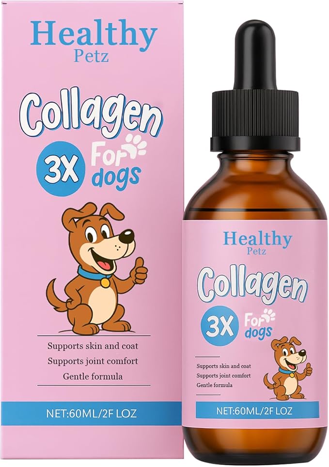 Healthy Petz Collagen for Dogs - Healthy Petz Premium Liquid Collagen for Dogs with ThreeCollagen Types & Hyaluronic Acid, Support for Skin & Joints & Gut & Overall Vitality, 60ml/2floz