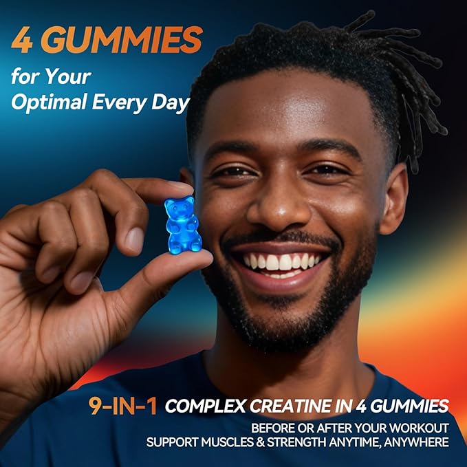 Creatine Monohydrate Gummies Complex 8000mg for Men & Women, Sugar Free Creatine Gummy with L-Taurine, BCAA 2:1, B12＆6, for Muscle Growth, Energy Boost & Recovery, Vegan, Gluten-Free, 120 Count