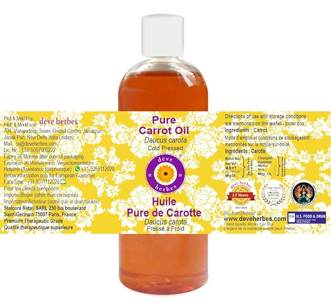 Deve Herbes Pure Carrot Oil (Daucus carota) Cold Pressed 200ml (6.76 oz)