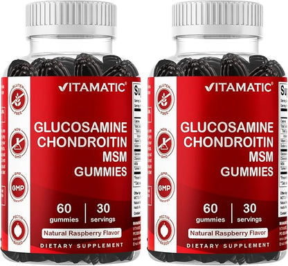 Vitamatic Glucosamine Chondroitin Gummies with MSM & Vitamin E – Joint Support – 60 Pectin-Based Gummies per Bottle – Pack of 2 (Total 120 Count)