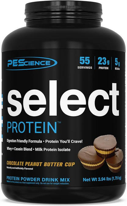 PEScience Select Protein Powder, Whey and Casein Blend, Lean Protein Powder for Women and Men, Low Calorie, Low Carb, Keto Friendly, Gluten Free, Chocolate Peanut Butter Cup - 55 Servings