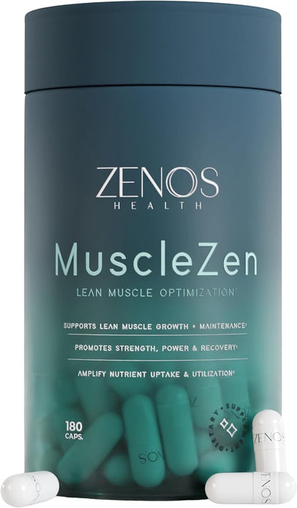 Zenos Health MuscleZen Muscle Builder for Men – ATP Supplements for Strength – Muscle Supplements for Super Recovery – Clear Muscle Support for Lean Muscle Growth - Made in USA, 180 Caps