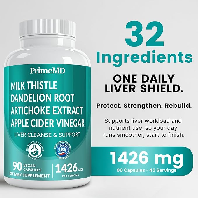 32-in-1 Liver Support with Milk Thistle Supplement – Liver Detox with Silymarin, Artichoke Extract & Beetroot Powder – Comprehensive Wellness Formula for Liver Cleanse – 1426mg (180 count) (Pack of 2)