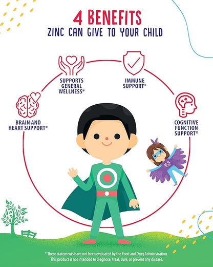 Zinc Gummies for Kids - Chewable Zinc Gummy Supplement for Children Immune Support - Low Sugar Natural Antioxidant Non-GMO Vitamin Chewables for Toddlers & Teens - 90 Gummies