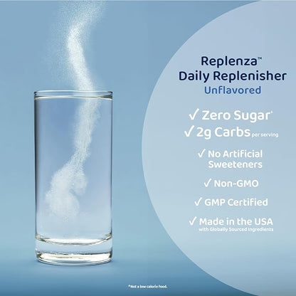 Replenza Daily Replenisher Nutritional Support Powder – Muscle Recovery, Digestive Health & Skin Elasticity Mix of Amino Acids, Prebiotics and Collagen Peptides – Unflavored, 30 Scoops