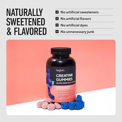 LEGION Creatine Monohydrate Gummies – Clean Chewable Creatine Supplement for Strength, Endurance & Muscle Recovery – 30 Sour Watermelon Flavor Servings – No Artificial Flavors or Sweeteners