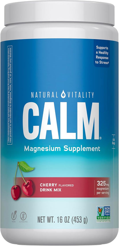 Natural Vitality Calm Magnesium 16 oz Powder | Relaxing Drink Mix | Cherry Flavored Supplement | 325mg Per Serving | Non-GMO, Gluten-Free & Vegan