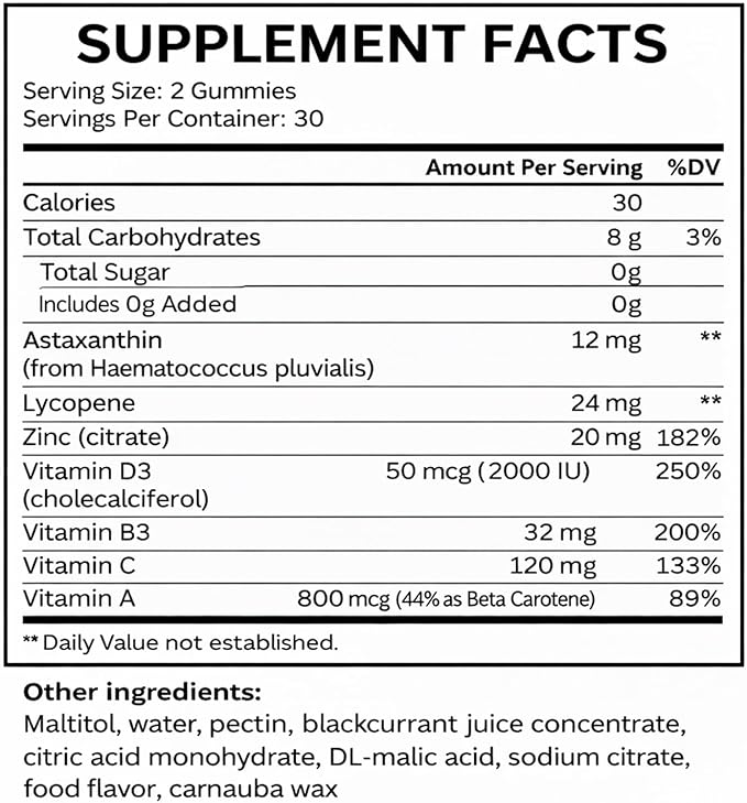 Savanna Skin Tanning Gummies, Astaxanthin, Beta Carotene & Lycopene Blend with Vitamins C & E, Radiant Healthy Skin, Sour Watermelon Flavor, Vegan & Sugar-Free, 60 Count