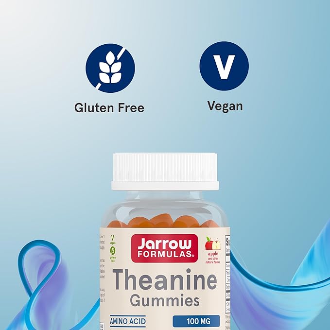 Jarrow Formulas® Theanine 100 mg Gummies, Dietary Supplement That Promotes Calmness, 60 Apple-Flavored Gummies, 60 Day Supply