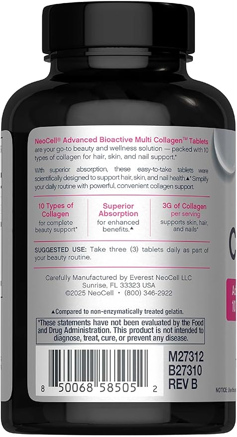NeoCell Super Multi Collagen Peptides | 120 Tablets | 10 Types of Collagen | Skin, Hair and Nails | Beauty Supplement | For Men and Women