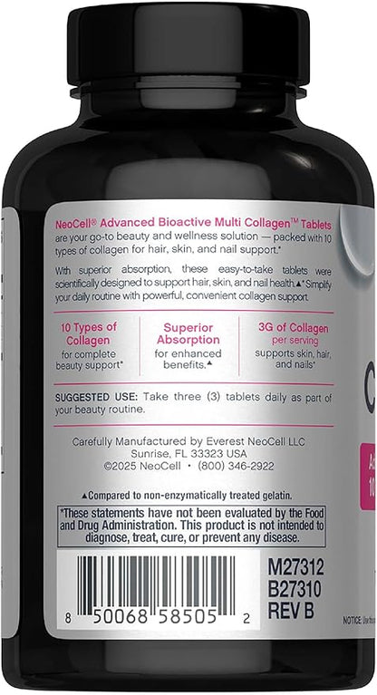 NeoCell Super Multi Collagen Peptides | 120 Tablets | 10 Types of Collagen | Skin, Hair and Nails | Beauty Supplement | For Men and Women