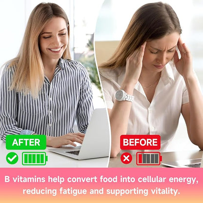 Vitamin B Complex Gummies for Women & Men - Vitamin B12, B1, B2, B3, B5, B6, B-Complex Vitamin Supplements for Energy & Immune Support, Sugar-Free/Vegan/Gluten-Free, Raspberry Flavor 60 Count
