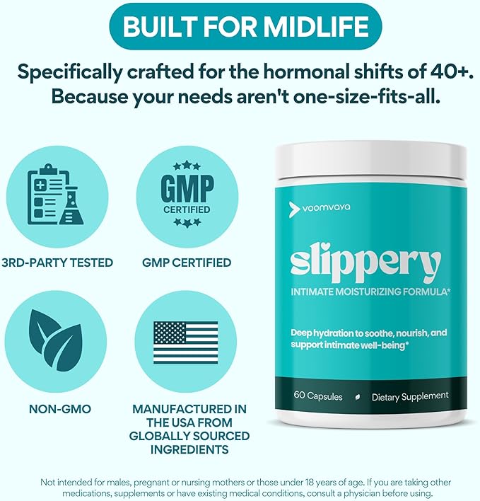 VoomVaya Slippery – Vaginal Dryness Relief for Women Over 40 – Vaginal Moisturizer with Slippery Elm for Women to Support Vaginal Moisture – 60 Capsules