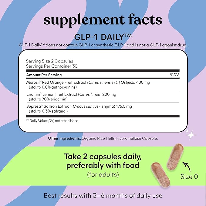 Lemme GLP-1 Daily Support, Clinically Studied Ingredients to Reduce Hunger & Cravings, Promote GLP-1 Production, Support Fat Loss and Weight Management, 1 Month Supply (60 Capsules)
