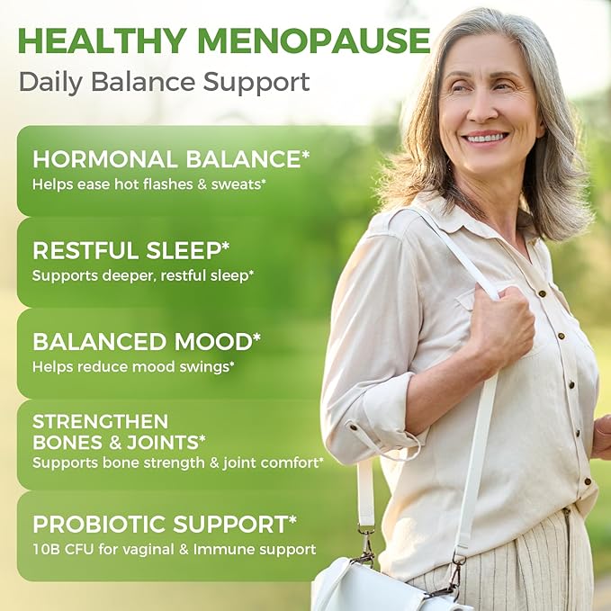 GREENPEOPLE Menopause Supplements for Women - Black Cohosh & Ashwagandha for Hot Flashes, Night Sweats, Mood Swings, Hormonal Balance Support,10 Billion CFU Probiotic - 120 Capsules Vegan Gluten-Free