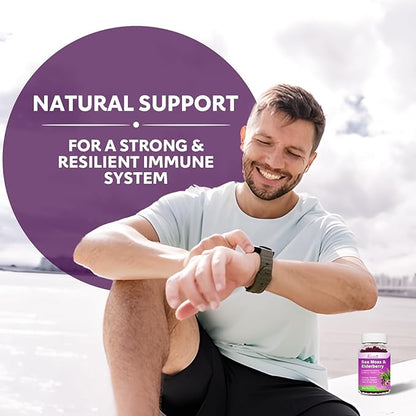 2 Pack Elderberry Gummies with Sea Moss, Extra Strength Elderberry with Vitamin C, Zinc for Immune Support for Adults, Kids, Women & Men, Blueberry Flavor 120Cts