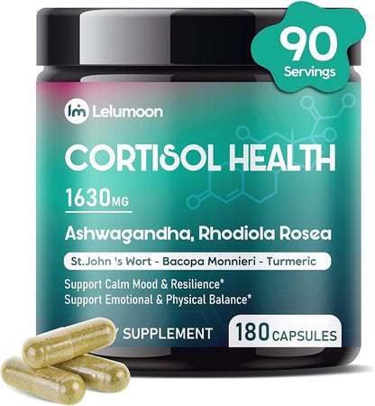 Ultra Cortisol Health 1630 mg with Ashwagandha, Rhodiola, Apigenin & Holy Basil – Supports Mood, Resilience & Daily Balance – 180 Capsules