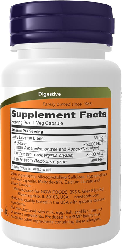 NOW Foods Supplements, Dairy Digest Complete, Digests Lactose, Dairy Proteins and Fats*, Dairy Tolerance Enzymes*, 90 Veg Capsules