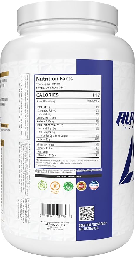 Alpha Supps ISO, Low Carb 100% Whey Protein Isolate Powder, 25 Grams Per Serving, Helps Support Muscle Growth, Low Sugar and Gluten Free (Chocolate Peanut Butter, 2 lb)