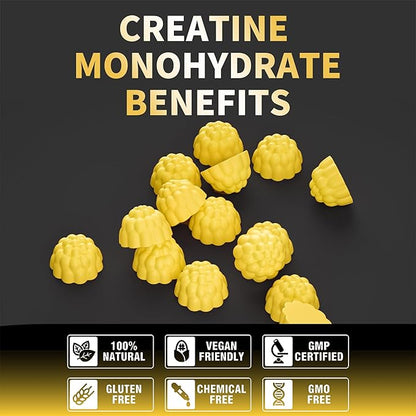 Nutravita Creatine Monohydrate Gummies for Men & Women-5g of Creatine Monohydrate per Serving - Sugar Free,Vegan, Mango Flavor, 120 Count