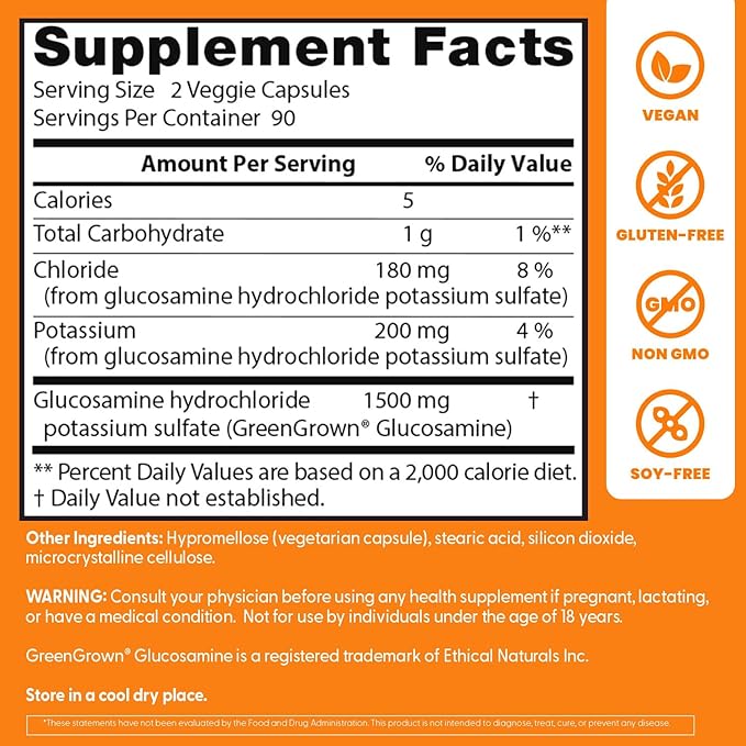 Doctor's Best Vegan Glucosamine Supplement for Men & Women - Glucosamine 1500mg Per 2 Capsules, Joint Health Support for Adults, Gluten Free, Non GMO, Vegetarian/Vegan - 180 Veg Caps