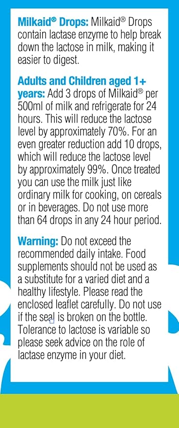Milkaid Lactase Enzyme Drops for Lactose Intolerance | Prevents Gas, Bloating & Diarrhea | Fast Acting Dairy Digestive Supplement | Gluten Free & Vegetarian | No Artificial Flavor | 0.5 Fl Oz (1)