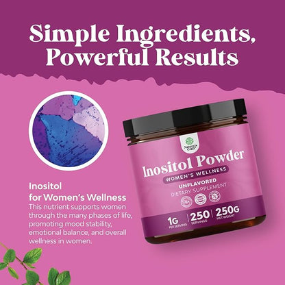 Premium Inositol Powder - Fertility Support Supplement - Restore Hormone Balance & Clarity - Provides Ovarian Support - USP Grade Inositol Supplement for Women - Mood Booster - 250g - 2 Pack