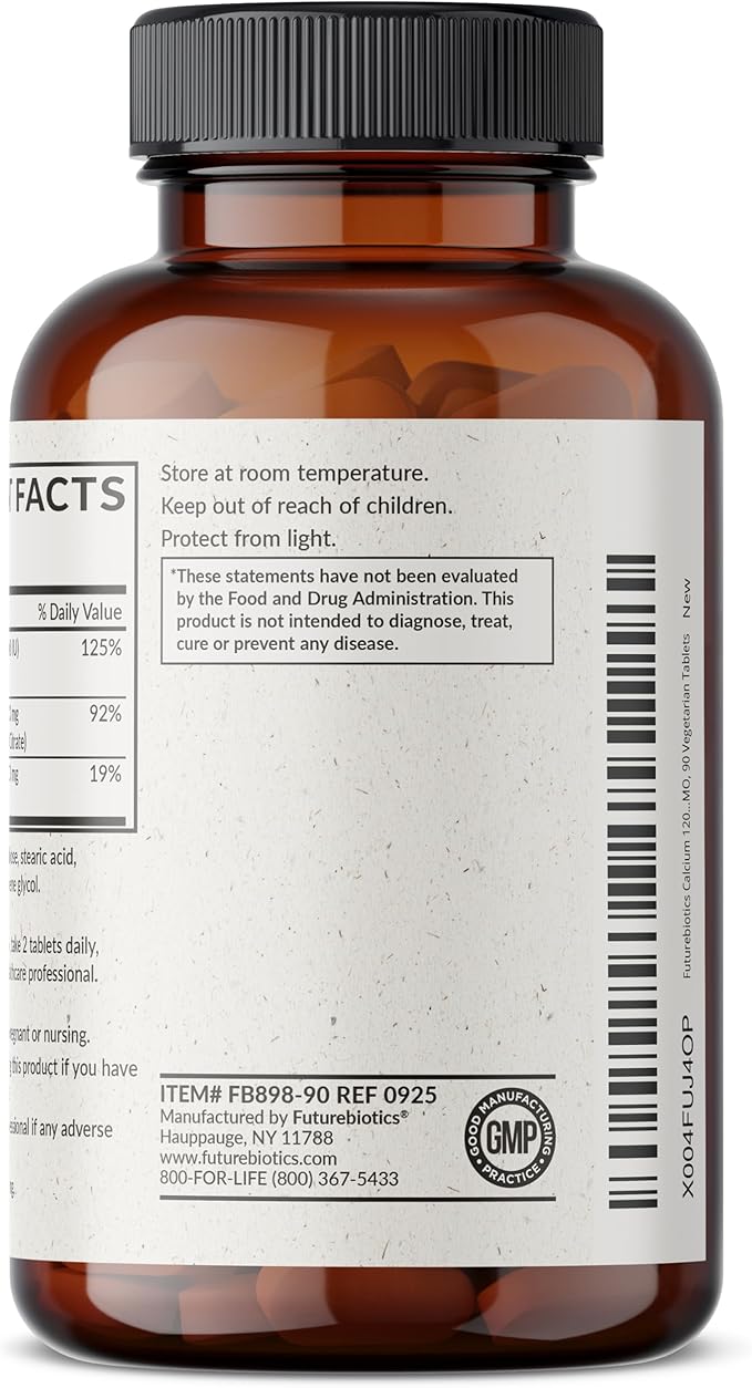 Futurebiotics Calcium 1200 MG Per Serving Sustained Release with Vitamin D3 1000 IU Per Serving Non-GMO, 90 Vegetarian Tablets