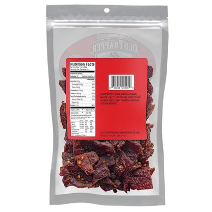 Old Trapper Beef Jerky, Hot & Spicy 8 Ounce Individual Pack, Tender and Spicy Meat Snacks for Lunches or Between Meals, 11 Grams of Protein and 70 Calories per Serving (Pack of One)