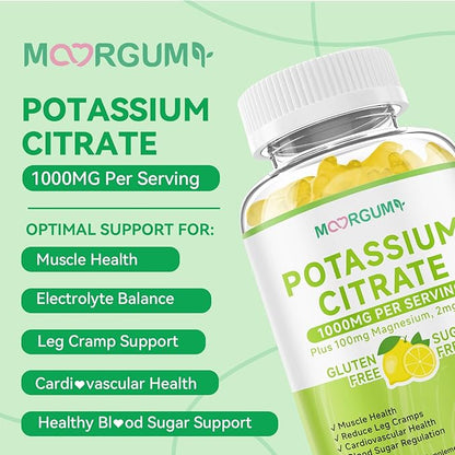 Potassium Citrate 1000mg Gummies, Potassium Supplement for Adults Women and Men, with Magnesium, Vitamin B6 Chewable Supplements, Support Electrolyte Balance, Muscular & Nerve Function, 120 Count