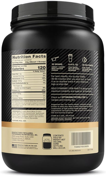 Optimum Nutrition Gold Standard 100% Whey Protein Powder, Naturally Flavored Chocolate, 27 Servings (Packaging May Vary)
