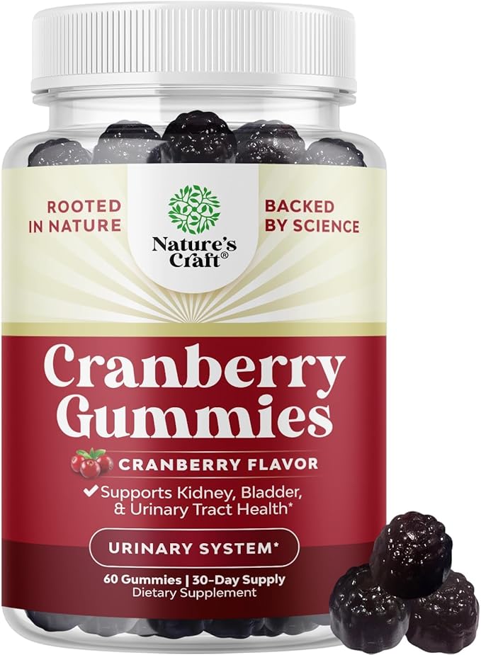 Natural Cranberry Gummies for Women and Men - Extra Strength Delicious Antioxidant Cranberry Chews for Urinary Tract Health Kidney Support Bladder & Immune Health - Vegan Gluten & Gelatin Free - 60ct