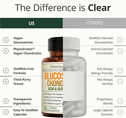 Glucosamine Chondroitin MSM – Joint Support Supplement for Women and Men with Glucosamine Sulfate 1500 mg, Chondroitin and MSM – for Cartilage, Joint Health and Flexibility – 180 Capsules, Vegan